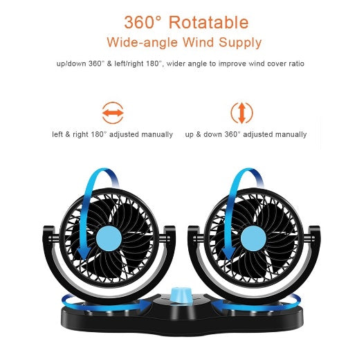 Kipas Angin Mobil V-303 / V-304 Car Cooling Double Headed Fan 360 Degree Rotatable / Kipas Pendingin Udara Mobil Aksesoris Interior Air Conditioner AC Mini Tempel Dashboard