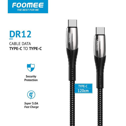 Kabel Data Foomee DR12 Type-C To Type-C PD60W 120Cm QC 3.0 Fast Charging