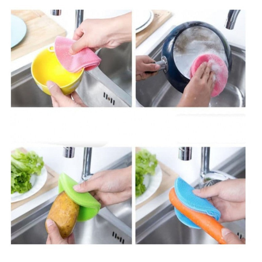 Spons Cuci Piring Silikon Serbaguna Spon Sponge Silicone Busa Alat Dishwashing Sikat Bulat Warna