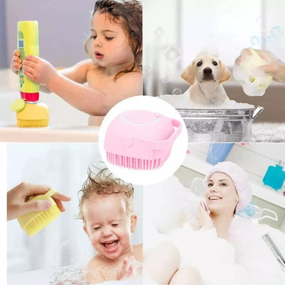 Spons Mandi Sikat Badan Silicone Dengan Tabung Sabun Cair / Soap Dispenser And Bath Brush / Sikat Pembersih Penggosok Punggung Bahan Silikon Bulu Lembut Gosok Pijat Sponge Spon Pump Pencet