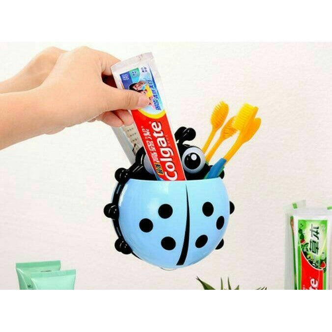 Tempat Sikat Gigi Odol Karakter Kumbang / Toothbrush Holder Motif Ladybug / Rak Wadah Tempel Dinding Kaca Kamar Mandi Silikon Sucker Serbaguna