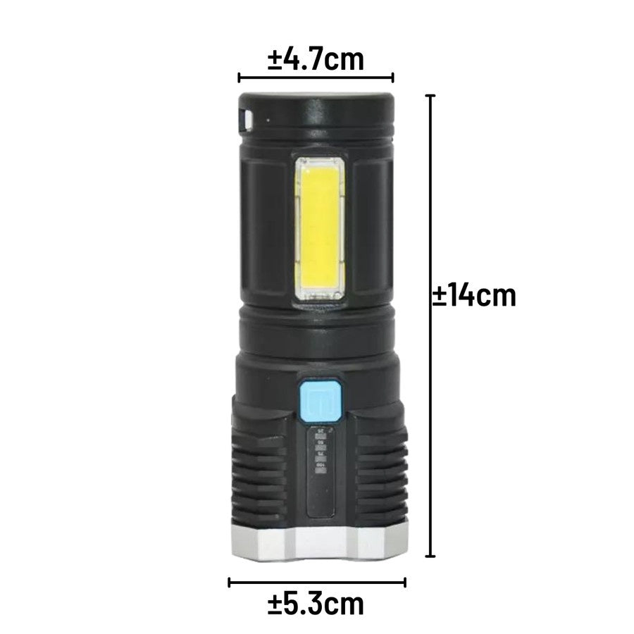 Senter Portable 4 LED + COB Light Super Terang / Senter Penerangan Jarak Jauh 4 Mode Mata Lampu / Rechargeable Flashlight With 4 Core Light / Lampu Pencahayaan Darurat Untuk Camping Hiking Piknik Memancing Penerang SOS