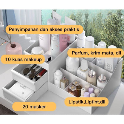 Rak Kosmetik 2 Laci Multifungsi / Kotak Tempat Penyimpanan Peralatan Make Up Aksesoris Perhiasan / Storage Box Drawer Makeup Brush Skincare / Rak Organizer Peralatan Alat Tulis Kantor Serbaguna