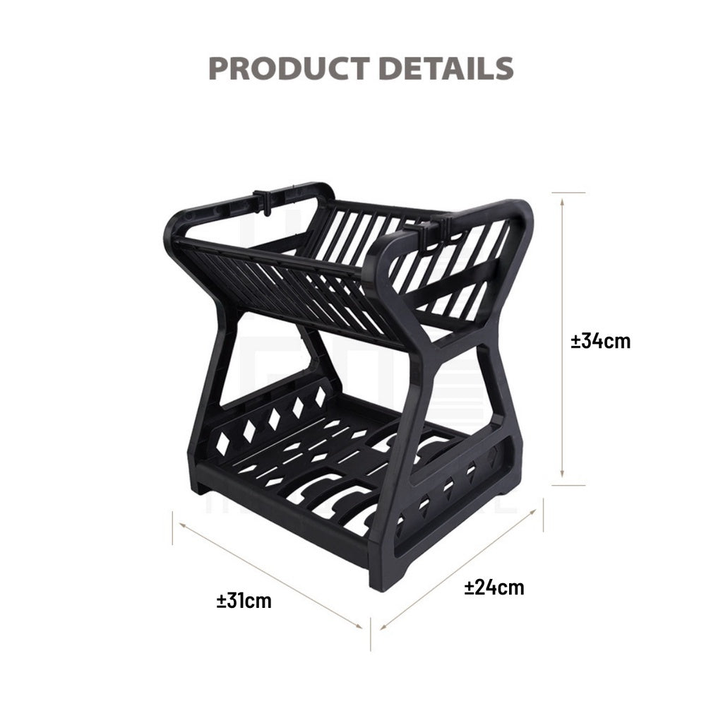 Rak Piring Plastik 2 Susun / Wadah Tempat Pengering Cuci Susun Piring Mangkok Gelas / Rak Penyimpanan Organizer Dapur Minimalis / Dish Drying Rack 2 Layer Tirisan Cucian Air Gantungan Serbaguna