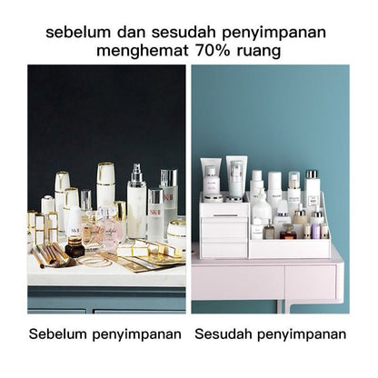 Rak Kosmetik 2 Laci Multifungsi / Kotak Tempat Penyimpanan Peralatan Make Up Aksesoris Perhiasan / Storage Box Drawer Makeup Brush Skincare / Rak Organizer Peralatan Alat Tulis Kantor Serbaguna