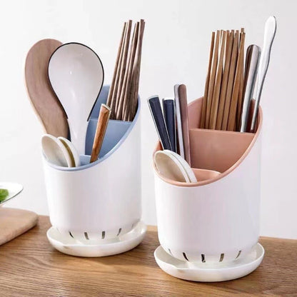 Tempat Sendok Garpu Sumpit Dengan Tirisan / Wadah Penyimpanan Peralatan Dapur Gunting Pisau Spatula Centong Sikat Gigi / Wadah Alat Makan Plastik Rak Tiris Cucian Holder Alat Makan Pengering CUTLERY DRAINER