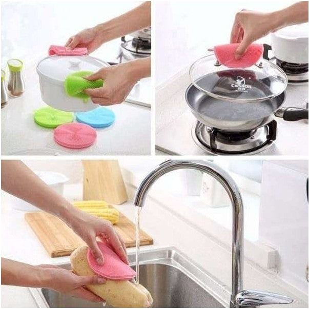 Spons Cuci Piring Silikon Serbaguna Spon Sponge Silicone Busa Alat Dishwashing Sikat Bulat Warna