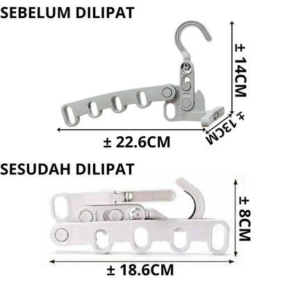 Gantungan Baju Lipat 5 Lubang / Magic Hanger Plastik / Rak Cantolan Gantung Pakaian Celana Serbaguna