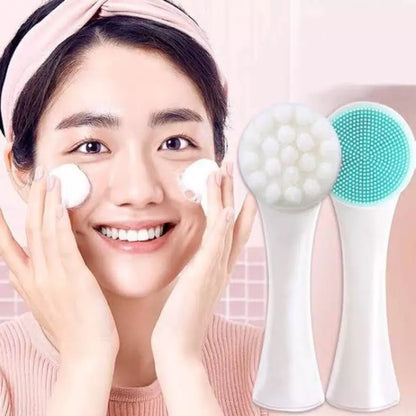 Alat Cuci Muka 2in1 Facial Cleansing Brush Silicone Sikat Pembersih Wajah Pori 2 Sisi Bulu Lembut Halus Silikon