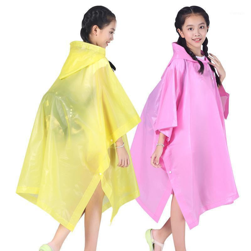 Jas Hujan Anak Model Poncho Waterproof Bahan EVA Tebal / Jas Hujan Mantel Korea + Hoodie Semi Transparan Anti Air Jubah Kelelawar Musim Ujan Motor Anti Basah Tidak Panas Kaku Sobek Children Travel Raincoat Lightweight Unisex Reusable Laki Laki Perempuan