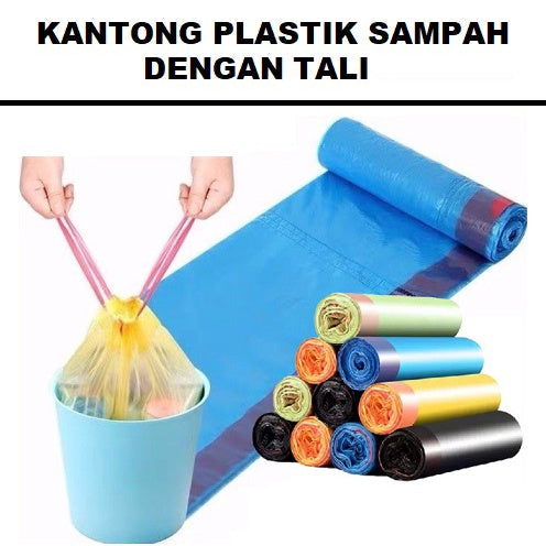 Kantong Plastik Sampah Roll Ukuran 45x50Cm Dengan Tali Pengikat Isi 15 Lembar / Tas Kresek Sampah Dapur Gulung Serbaguna Sekali Pakai / Disposable Garbage Bags Cocok digunakan di dapur toilet kantor kamar