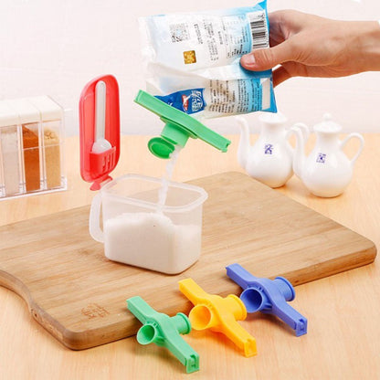 Klip Segel Plastik Penutup Makanan dengan Corong / Penjepit Kemasan Bungkus Makanan Ringan Bumbu Dapur / Penjepit Bungkusan Cemilan Snack Sereal / Jepitan Food Sealing Clip + Nozzle Cap