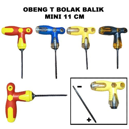 Obeng T Bolak Balik 2IN1 Mini 11Cm Kombinasi Min Minus Plus Screwdriver Multifungsi Magnet Karet