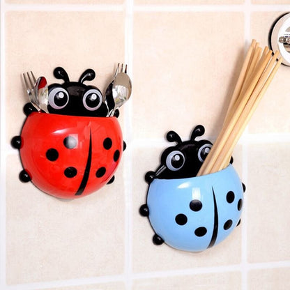 Tempat Sikat Gigi Odol Karakter Kumbang / Toothbrush Holder Motif Ladybug / Rak Wadah Tempel Dinding Kaca Kamar Mandi Silikon Sucker Serbaguna