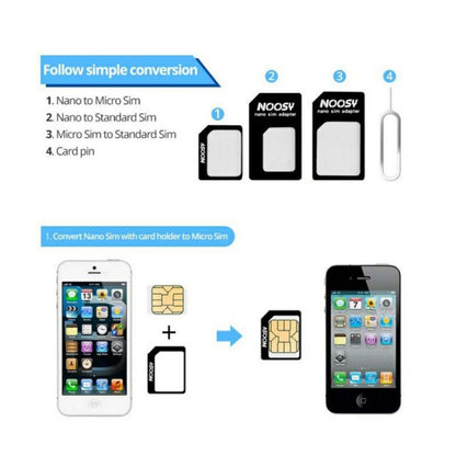 Adapter Sim Card Noosy 4IN1 Dudukan Kartu Standart Nano Micro Pin Ejector Jarum