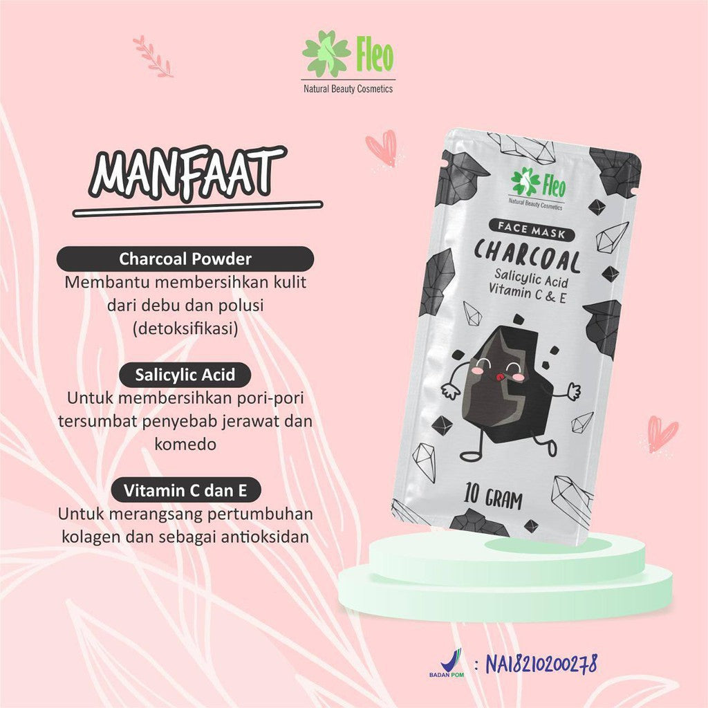 Masker Wajah Organik FLEO Face Mask 10Gr Bubuk Powder Original BPOM Vitamin C E Jerawat Kulit Kering