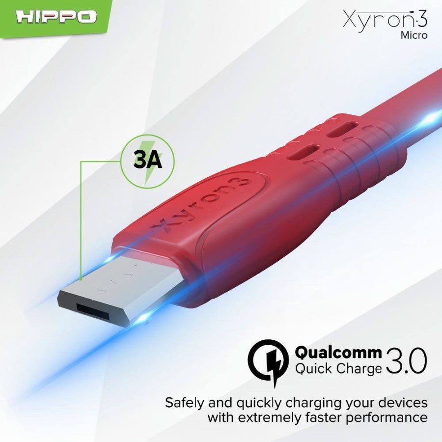 Kabel Micro USB HIPPO XYRON 3 100cm 3A Cable DATA Transfer Quick Charging 3.0 1 meter Android casan