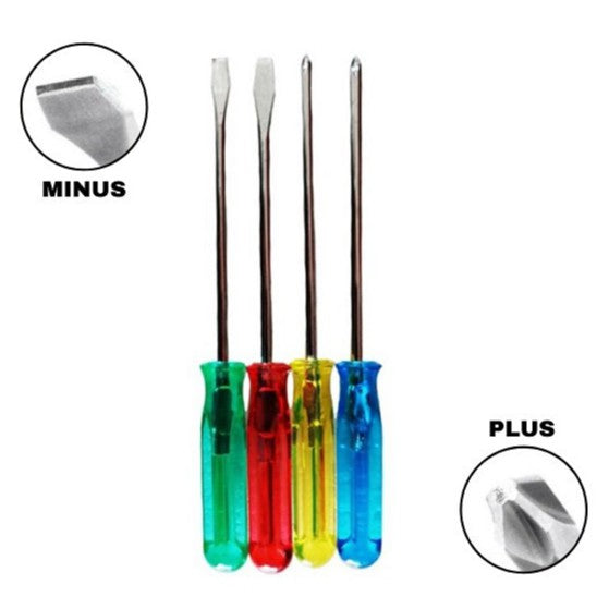 Obeng Set 4Pcs Screwdriver Tools Plus Min 4mm 5mm + - Multifungsi Perkakas Tangan 4in1 Screw Drivers Minus Obeng Bunga