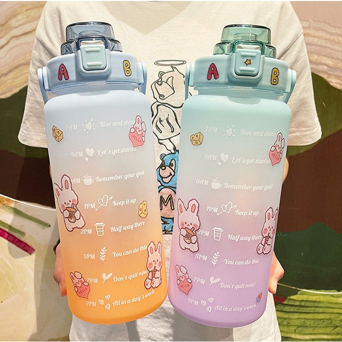 Botol Minum Motivasi Viral 2 Liter Jumbo FREE STICKER / Tumbler Nagita Warna Gradasi Pelangi / Wadah Air 2L FOOD GRADE / Tritan Botol Hits Penanda Waktu Minum 2000ML Dengan Tutup Pengunci / Bottle Penyimpanan Air Anti Tumpah Untuk Anak Dewasa