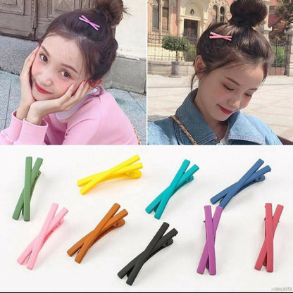 Jepit Rambut Korea Model Silang / Jepitan Poni X Matte Warna Warni / Hair Pin Cross Aksesoris Fashion Wanita Anak Clip Pita