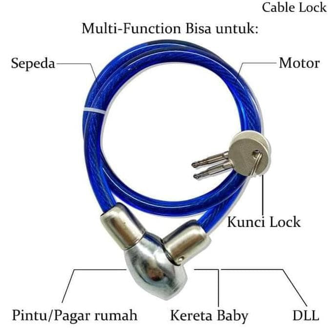Gembok Kawat 65cm 70cm / Kunci Kabel Cable Lock Kendaraan Sepeda Motor Listrik Roda Helm Pengaman Stang Pagar Serbaguna