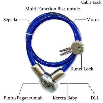 Gembok Kawat 65cm 70cm / Kunci Kabel Cable Lock Kendaraan Sepeda Motor Listrik Roda Helm Pengaman Stang Pagar Serbaguna