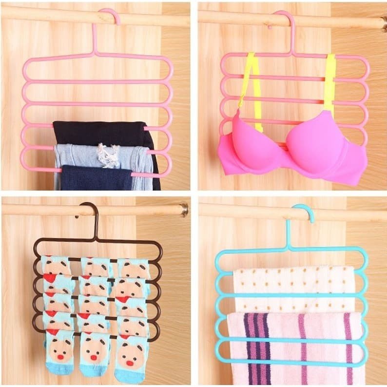 Gantungan Baju 5 Susun Magic Hanger Pakaian Celana Jilbab Handuk 5 Layer Lemari Plastik Hemat Tempat