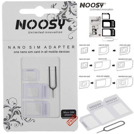 Adapter Sim Card Noosy 4IN1 Dudukan Kartu Standart Nano Micro Pin Ejector Jarum