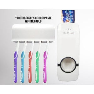 Dispenser Odol Tempat Sikat Gigi TOUCH ME Rak ToothPaste & Brush Set WHITE Otomatis Pasta Holder