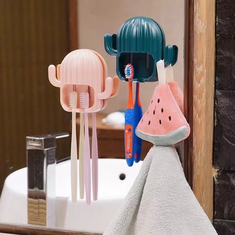 Gantungan Tempel Dinding Tempat Sikat Gigi Bentuk Kaktus / Hook Tempat Penyimpanan Gantung Alat Cukur Karet Kuncir Kain Lap Baju Handuk Kunci / Wall Mounted Toothbrush Holder Cactus / Serbaguna Unik Lucu