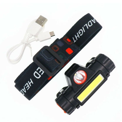 Senter Kepala LED 2 Mode COB 2in1 / Head Lamp 90Â° Adjustable Rechargeable 2 Mode With Magnet / Lampu Kepala Waterproof Super Terang Untuk Camping Hiking Memancing / Penerang Lampu Emergency Headlamp