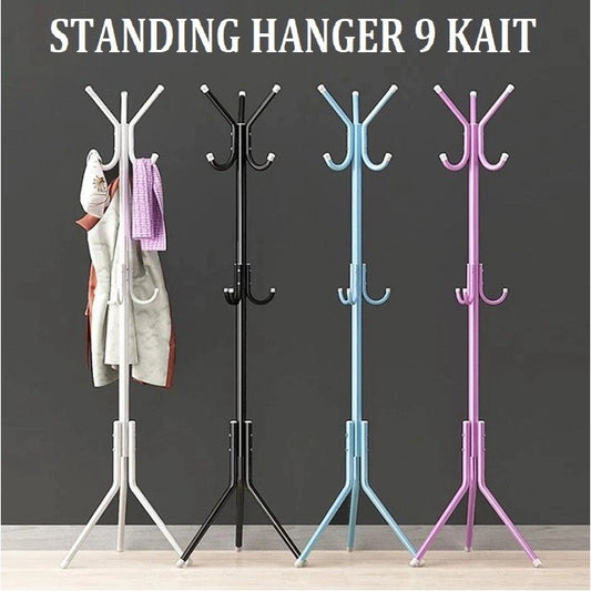 Stand Hanger Coat Rack / Gantungan Baju Jaket Topi 9 Kait / Standing Hanger Gantungan Berdiri Untuk Tas Dasi Payung Mantel Minimalis Aesthetic Serbaguna Stainless Steel Anti Karat Kokoh Baut