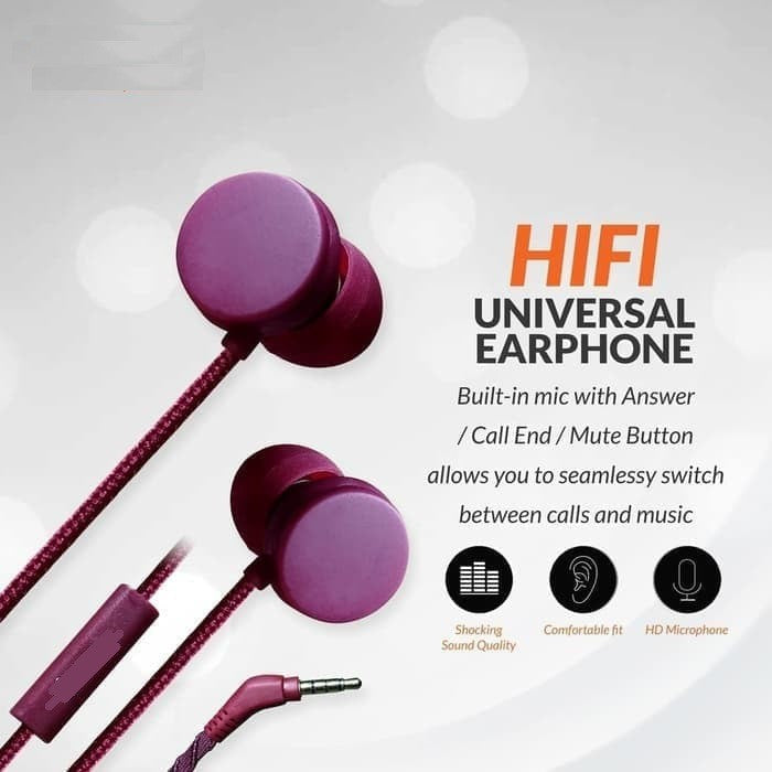 Earphone N18 Sport Sound Nylon Headset Handsfree Cable Premium