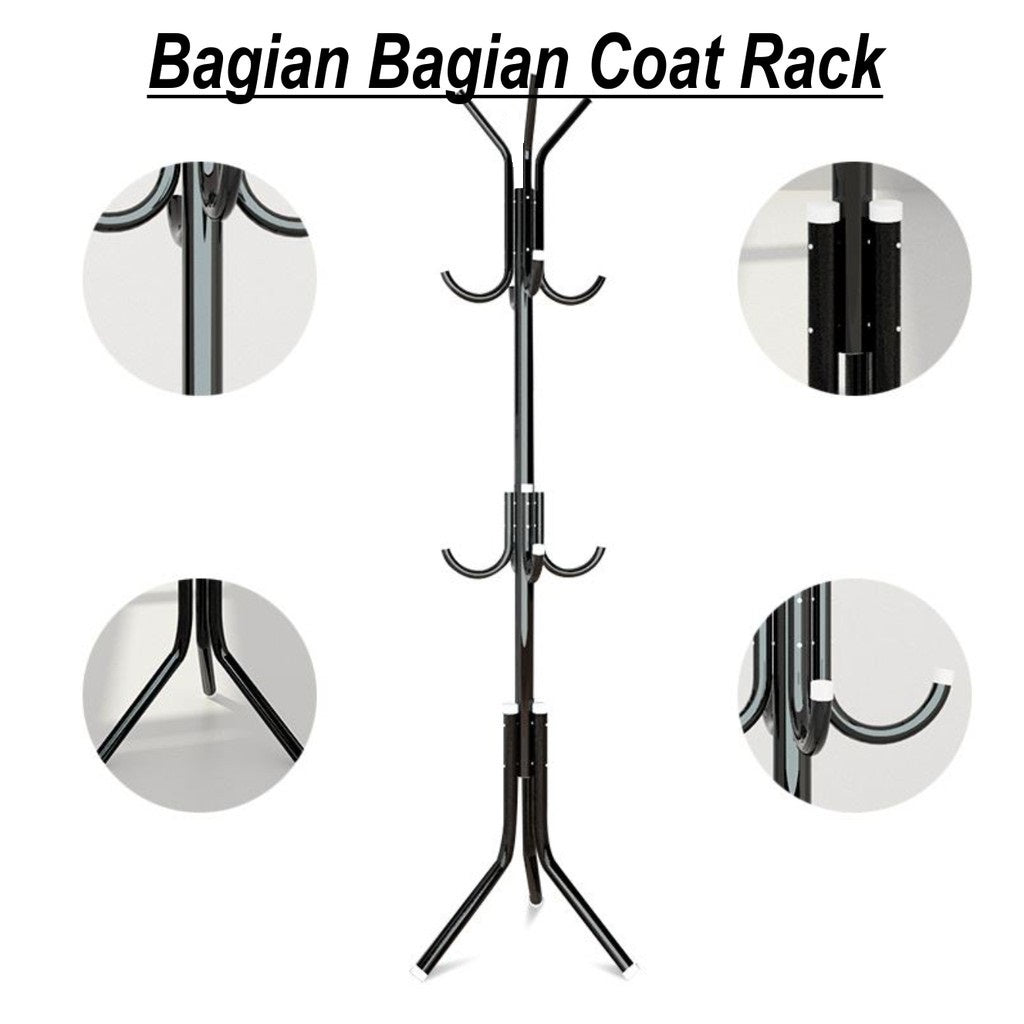 Stand Hanger Coat Rack / Gantungan Baju Jaket Topi 9 Kait / Standing Hanger Gantungan Berdiri Untuk Tas Dasi Payung Mantel Minimalis Aesthetic Serbaguna Stainless Steel Anti Karat Kokoh Baut