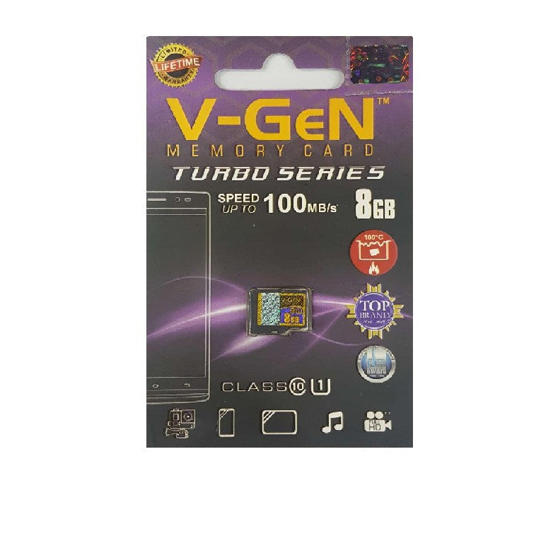 Memory Card V-GEN 8GB Class 10 Turbo Series 100Mb/s Micro SD Original Vgen MMC Microsd Bergaransi