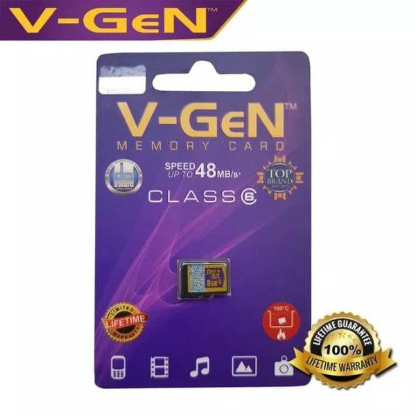 Memory Card VGEN 8GB Class 6 ORIGINAL V-GEN MMC 8 GB C6 MicroSD Lifetime Warranty Garansi external