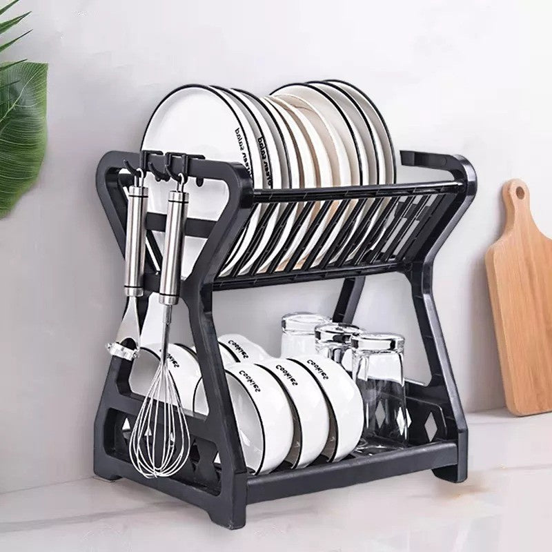 Rak Piring Plastik 2 Susun / Wadah Tempat Pengering Cuci Susun Piring Mangkok Gelas / Rak Penyimpanan Organizer Dapur Minimalis / Dish Drying Rack 2 Layer Tirisan Cucian Air Gantungan Serbaguna