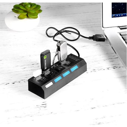 USB Hub 4 Port Output On / Off Saklar 4 IN 1 2.0 Colokan Konektor Extender Flashdisk Mouse Keyboard