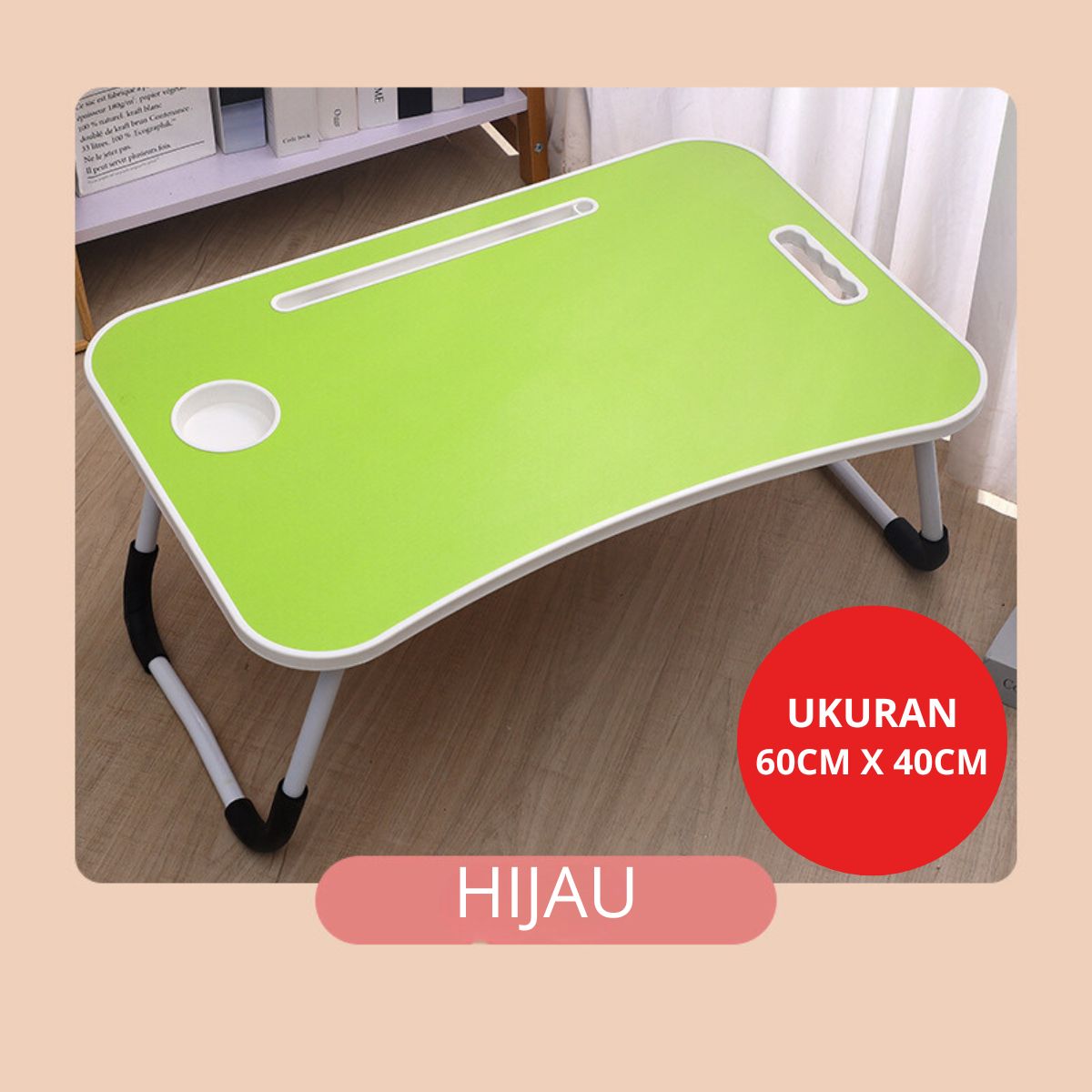 Meja Belajar Lipat Ukuran Besar / Folding Table Dengan Slot Tempat Buku Hp Gelas Botol Anti Air Meja Mini Anak Kerja Menulis Gambar Mewarnai Main Lantai Laptop Serbaguna / Alat Perlengkapan Sekolah Kantor PAUD SD SMP SMA Super Kokoh Board