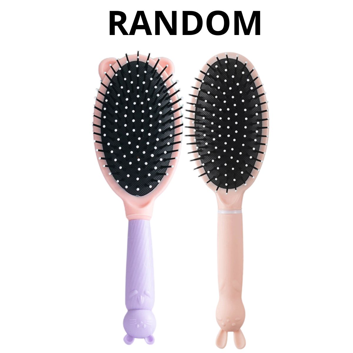 Cermin - Sisir Gagang Bunny Bulat Oval Roll Silikon Gigi Halus Lembut Mirror Comb Handle Travel / Sikat Pijat Rambut Lurus Keriting Basah Kering Anti Rontok Anti Kusut / Kaca Rias Makeup Wajah Motif Karakter Lucu Kecantikan Anak Dewasa Macaron Silicone