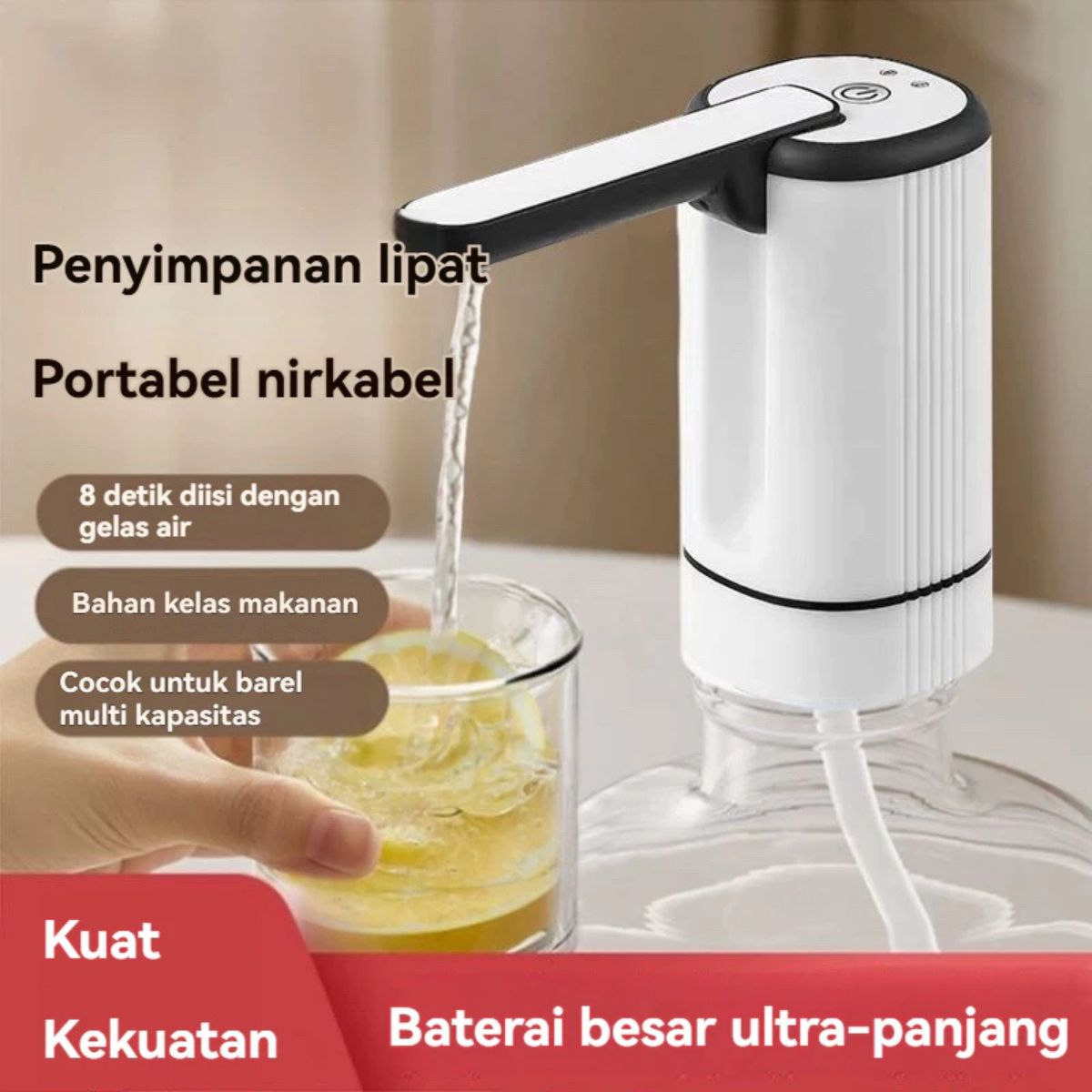 Pompa Galon Elektrik Lipat 1 Tombol Timer /Water Pump Electric/Dispenser Air Minum Pencet Portable