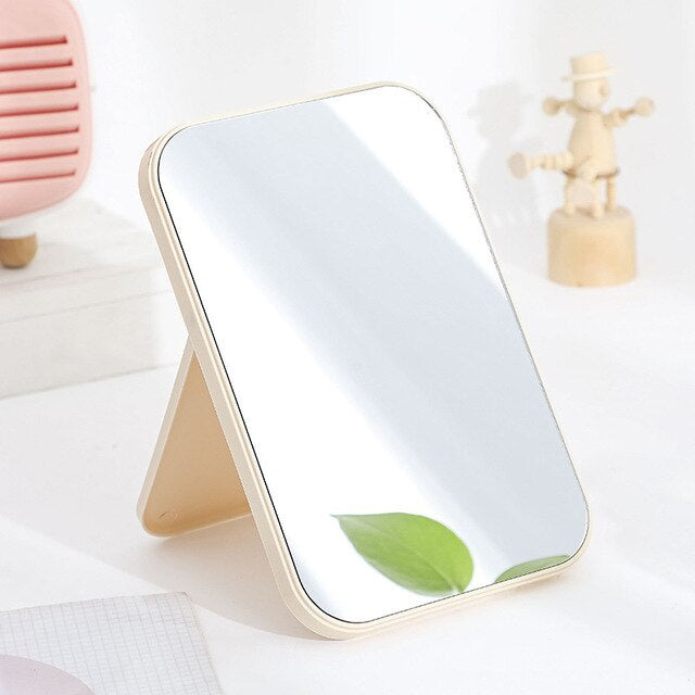 Cermin Lipat Persegi Portable / Standing Beauty Mirror Kaca Duduk Untuk Rias Makeup Wajah / Foldable Vanity Mirror Cermin Meja Untuk Souvenir Pernikahan Kosmetik Travelling Travel Mini Slim