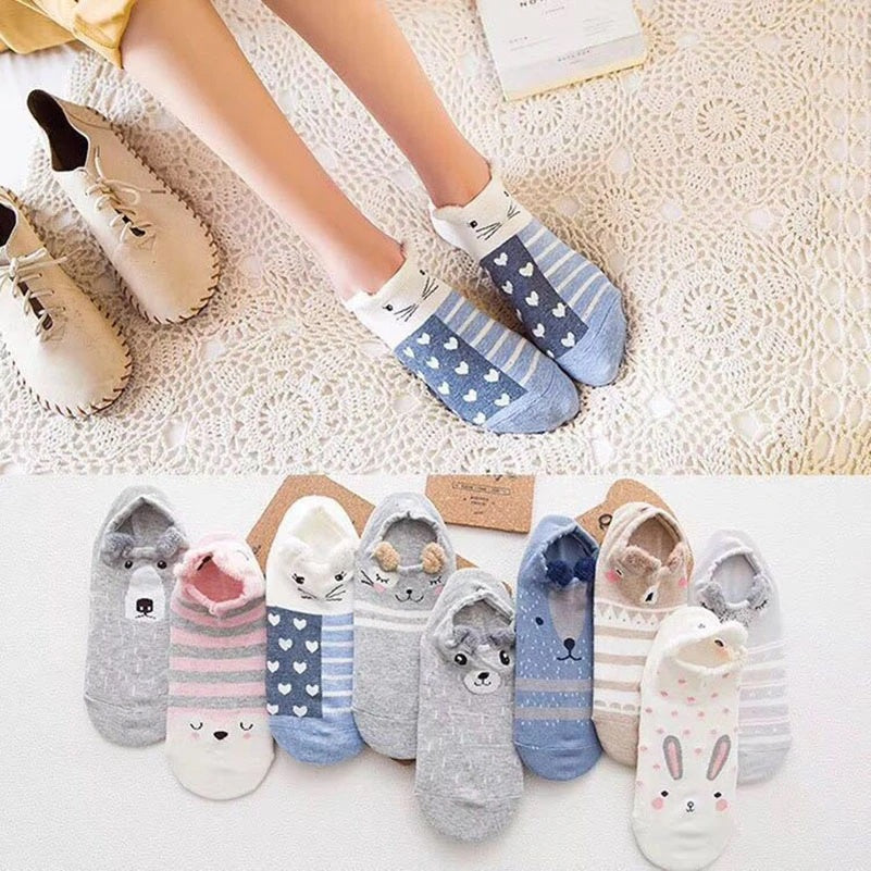 Kaos Kaki Pendek Karakter Hewan Motif Kuping Lucu / Socks Alas Sepatu Kaus Semata Kaki Lembut Nyaman Korean Fashion Wanita Anak Remaja Pelindung Jari Tumit Kaki Anti Lecet Cute Animal