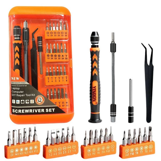 Obeng Flexible Set 28pcs - Alat Service Reparasi Pembuka Baut Mur HP Jam Tangan Kamera Laptop Komputer  PC / Screwdriver Bits Tools 28in1 / Peralatan Perkakas Tangan Service Bengkel Elektronik Serbaguna Mata Minus Plus Bunga Tweezer