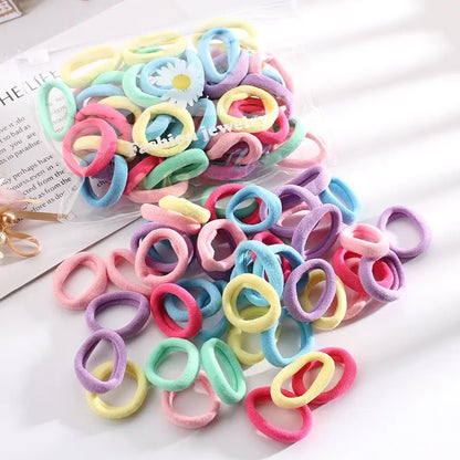 Ikat Rambut Polos Isi 50pcs Free Pouch - Karet Donut Towel Ring Import Korea Gelang Tali Kunciran Warna Warni Cerah Pastel Korean Style Kuncir Nilon Elastis Simple Elegan Aksesoris Rambut Anak Dan Dewasa Nyaman Anti Kusut Tidak Berbekas Tanpa Bekas