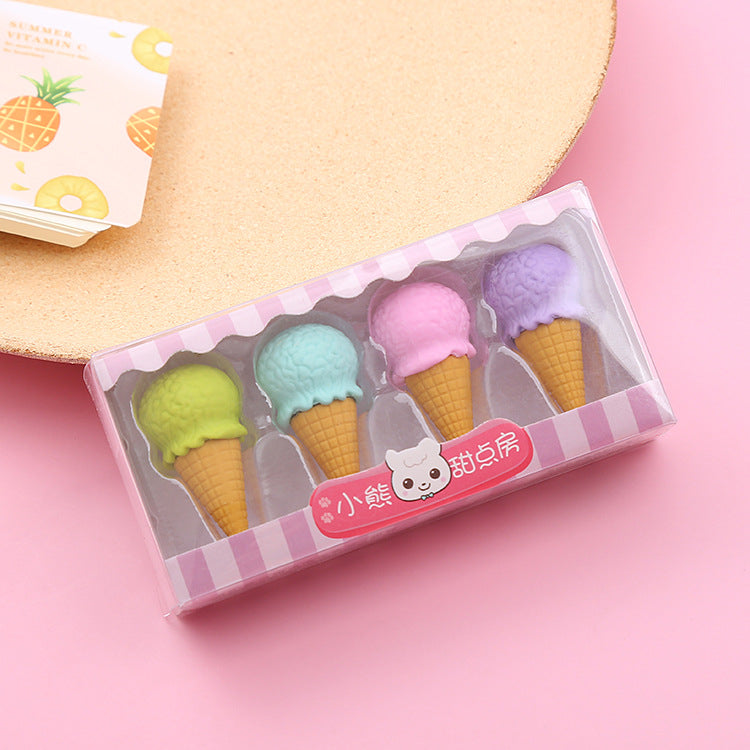 Penghapus Set Karakter 4pcs / Pengahapus Karet Eraser Bentuk Lolipop Cone Ice Cream Donut Anak Sekolah TK SD SMP SMA Unik Lucu Hadiah Ulang Tahun Warna Warni Macaron Pastel