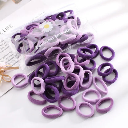 Ikat Rambut Polos Isi 50pcs Free Pouch - Karet Donut Towel Ring Import Korea Gelang Tali Kunciran Warna Warni Cerah Pastel Korean Style Kuncir Nilon Elastis Simple Elegan Aksesoris Rambut Anak Dan Dewasa Nyaman Anti Kusut Tidak Berbekas Tanpa Bekas