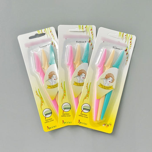 Set Pisau Cukur Alis (Isi 3Pcs) Eyebrow Razor Blade Cukuran Alis Cambang Alat Kerik Manual Penghilang Rambut Halus Wajah Muka Kelopak Mata Dahi Jidat Kumis Pencukur Bulu Halus Serbaguna