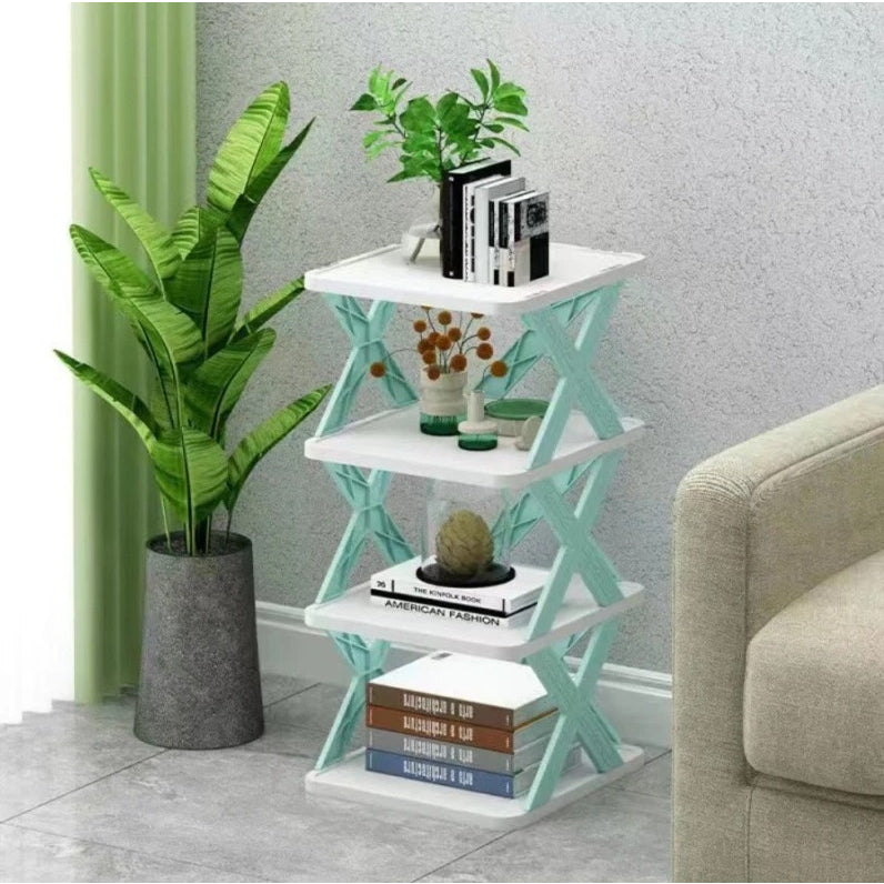 Rak Sepatu Sandal Buku Pajangan 4 Tingkat Model X Minimalis / Rak 4 Susun Plastik Tempat Penyimpanan Sendal Aesthetic Assembled Shoe Rack 4 Levels Serbaguna Multifungsi