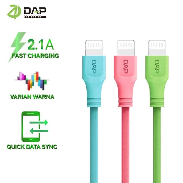 Kabel Data DAP D-B01M Micro USB 100Cm - Cable Charger Casan Fast Charging 2.1A Cable Transmission 1M High Speed Bentuk Bulat 1 Meter Transfer 480 mbps warna Macaron Pastel Hijau Biru Ungu Pink Putih Hitam